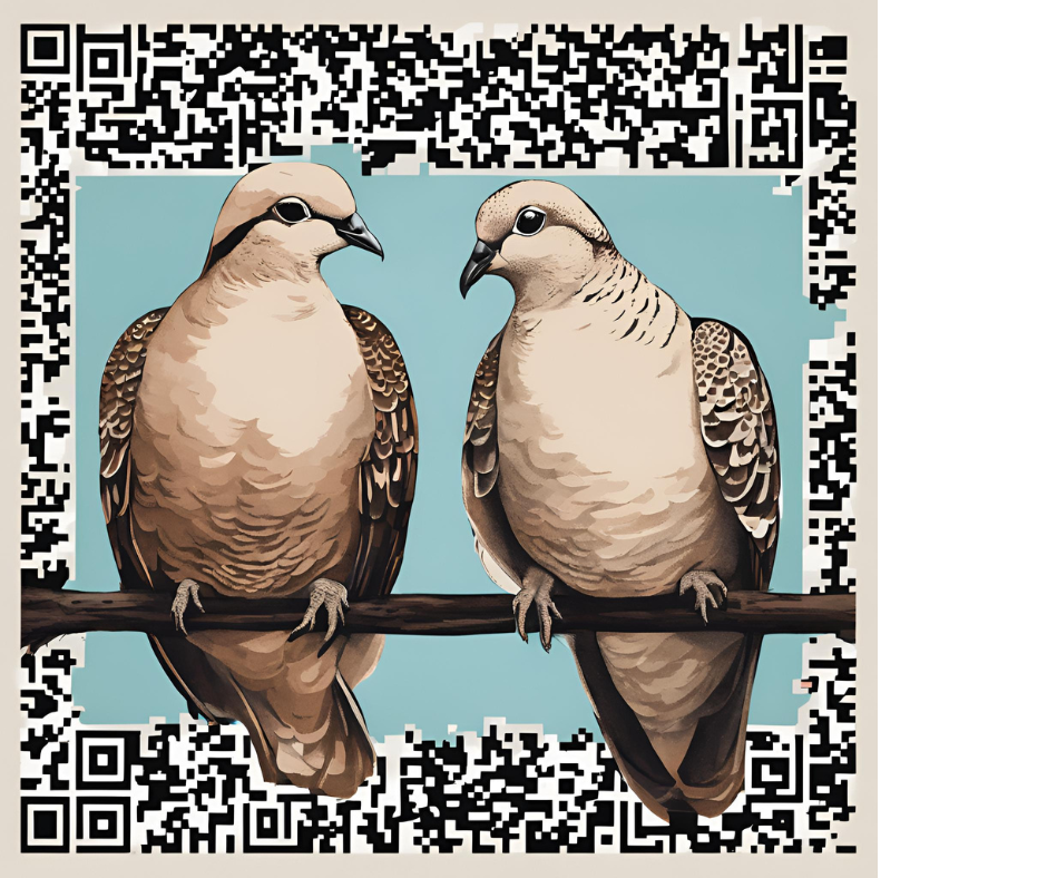 Turtle doves, qr code, claws, beaks, feathers