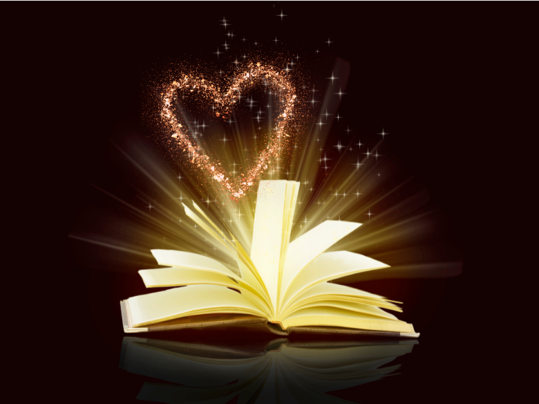 Heart, glitter, book, sunrays